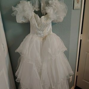 Gown - White Beaded Satin & Organza Gown